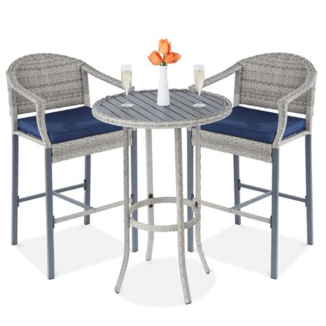 Best Choice Products 3 Piece Outdoor Wicker Patio Bar Table Bistro Set