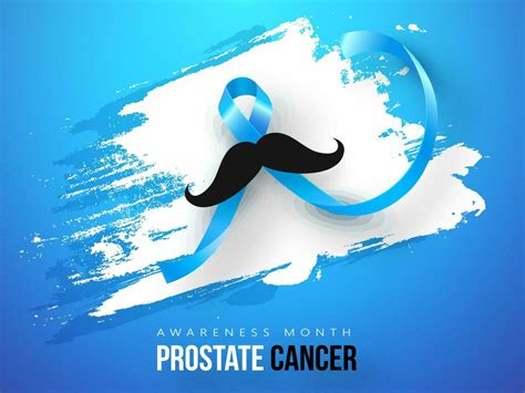 Prostate Cancer Ribbon With Mustache And White Brush Stroke Effect On