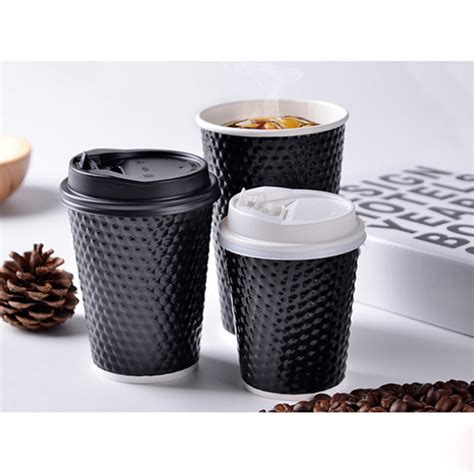 Bio Degradable Pla Disposable Double Wall Black Paper Cups With