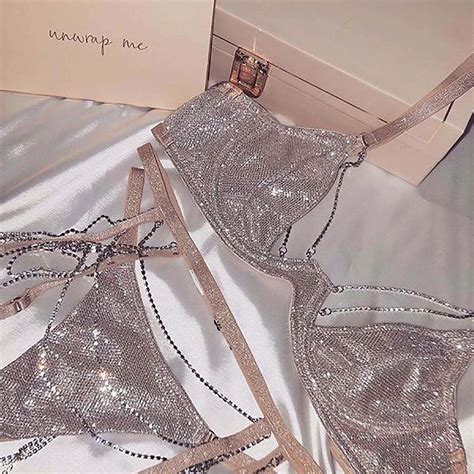 Luxury Crystal Lingerie Set Diamond Chain Women Sexy Underwear Bling