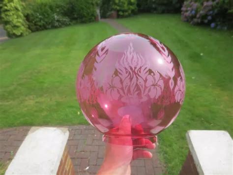 VINTAGE PARAFFIN KEROSENE Cranberry Glass Etched Duplex Round Oil Lamp