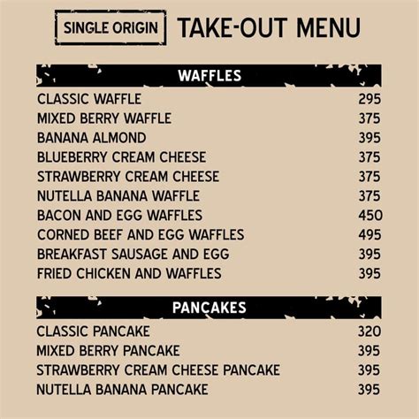 Menu At Single Origin Salcedo Cafe Makati Salcedo Village