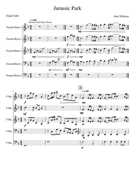 Jurassic Park Horn Quintet Sheet Music For French Horn Download Free In Pdf Or Midi