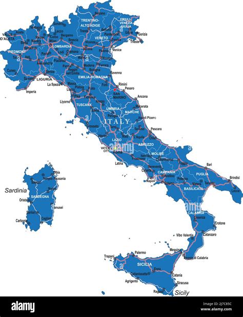 Highly Detailed Vector Map Of Italy With Administrative Regions Main