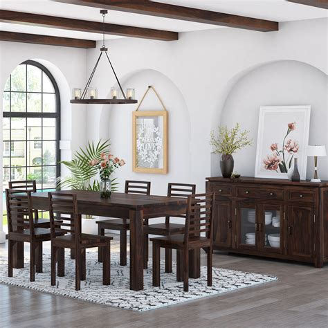 Sela Classic Rustic Solid Wood 8 Piece Dining Room Set