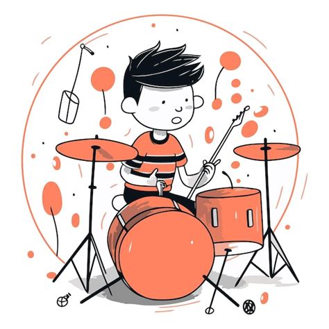 Premium Vector Cute Boy Playing Drums Vector Hand Drawn Illustration