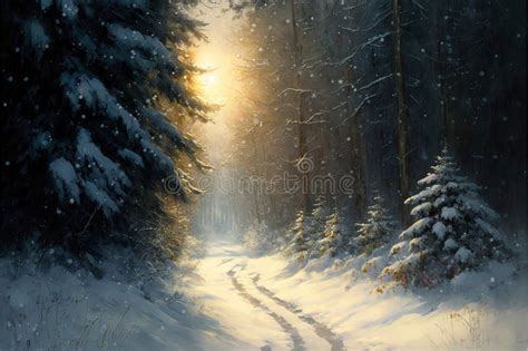 An Oil Painting Snowy Forest after a Snowfall. Generative AI Stock ...