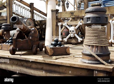 Cannon Cannon Balls Capstan Skull And Cross Bones On Bounty Pirate