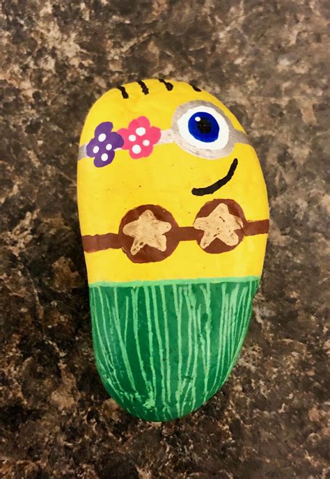 Minion Painting Rock Decor Rock Painting Rock Art Cement Painted