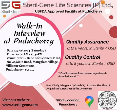 Steril Gene Life Sciences Hiring For Qa Qc On Th June