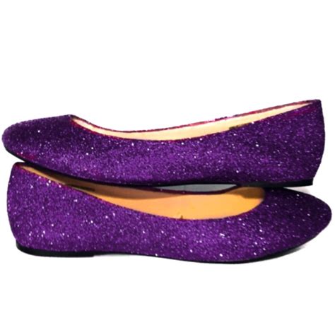 Womens Sparkly Plum Dark Purple Glitter Ballet Flats Wedding Bride