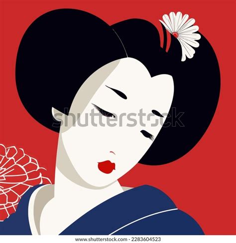 Beautiful Japanese Geisha Portrait White Face Stock Vector Royalty