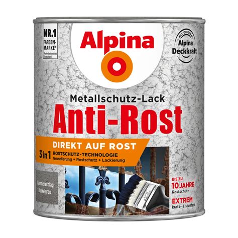 Alpina Metallschutz Lack Anti Rost Dunkelgrau Hammerschlag Ml