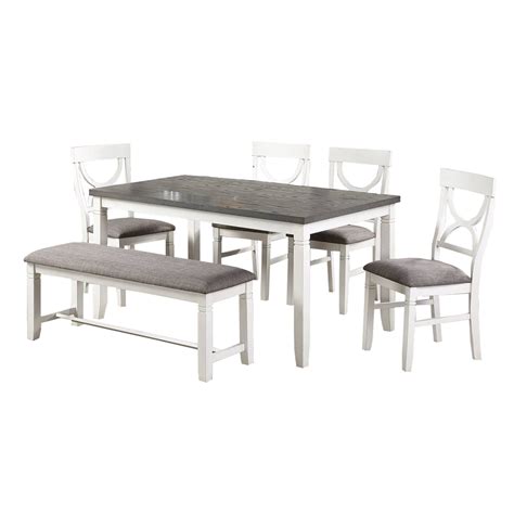 Benjara 36 6 Piece Contemporary Solid Wood Dining Set In White And