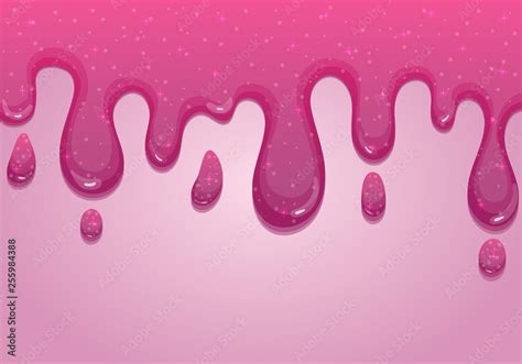 Glitter Slime Dripping On Pink Background Glossy Texture With Girly Colors Of Pink Vector