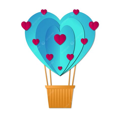 Blue Lovely Hot Air Balloon And Hearts Vector Hot Air Balloon Cute