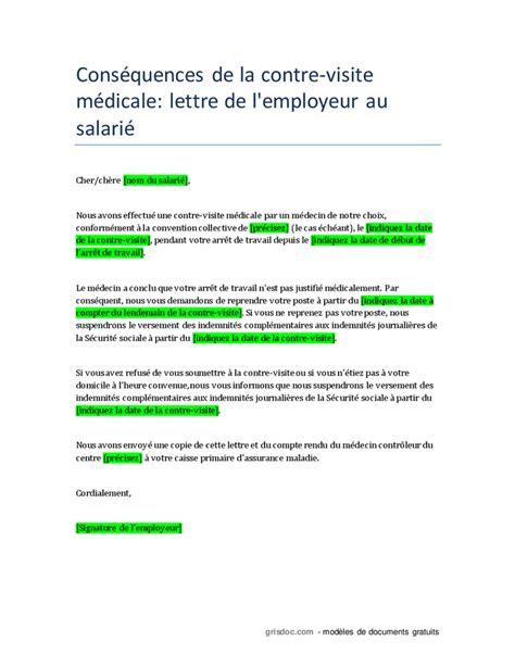 Cons Quences De La Contre Visite M Dicale Lettre De L Employeur Au