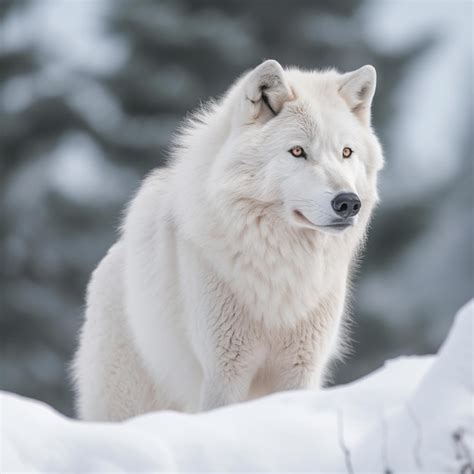 Premium Photo | A white wolf with blue eyes stands in the snow.