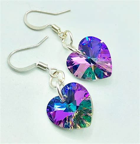 Lavender Purple Swarovski Crystal Heart Sterling Silver Earrings February Birthstone Crystal