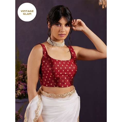 Buy Gajra Gang Vintage Rani Maroon Banarsi Weave Choli Online