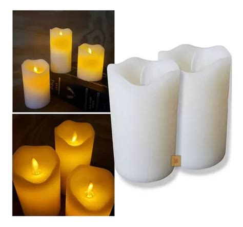 Kit De Velas Led Con Bater A Mediana Parafina Llama Viva Oscilante