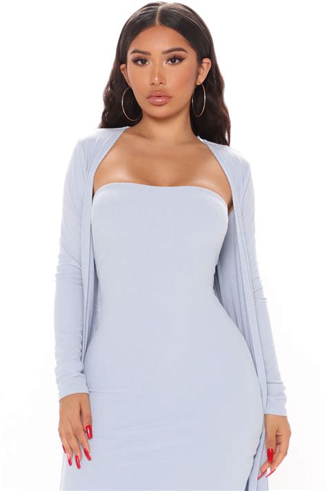 Satisfied Ribbed Maxi Dress Set Blue Dresses Fashion Nova