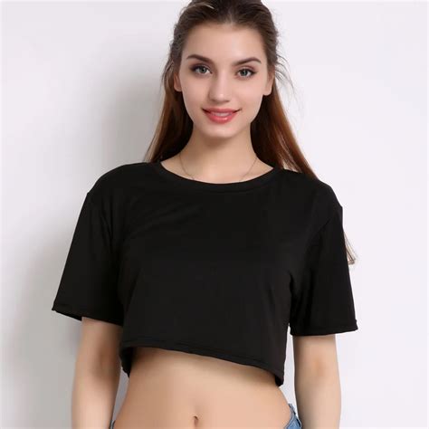 Short T Shirt Womens Summer Solid Color Crop Top 2017 Short Sleeve T