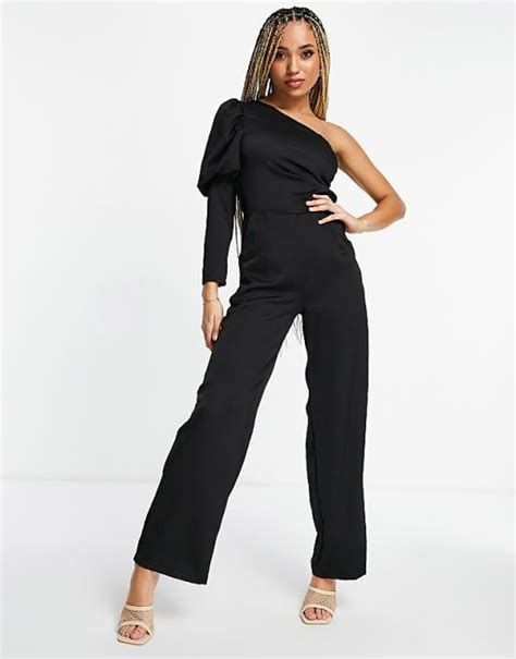 Ax Paris One Shoulder Jumpsuit In Black Asos