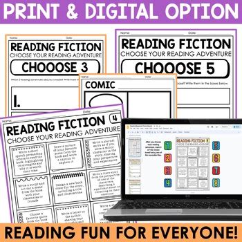 Readers Response Journal Choice Board Activities Menus Fiction Nonfiction