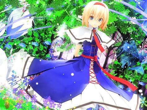 In The Garden Red Pretty Dress Bonito Woman Anime Flowers