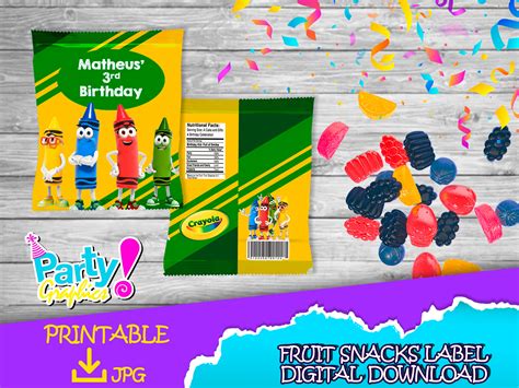 Crayola Birthday Pack Chip Bag Fruit Snacks Favor Bag Etsy