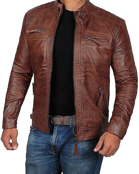 Herren Lederjacke Echt Braune Biker Lederjacke F R Herren Etsy