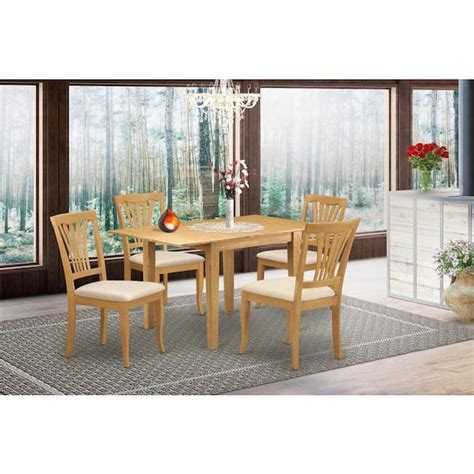 East West Furniture 5 Piece Natural Oak Finish Solid Wood Top Dining