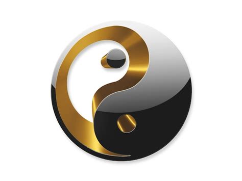 Símbolo de yin yang dourado e preto Foto Premium