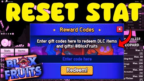 Code Nuevo Codigo De Reset Stat En Blox Fruits Codes Roblox Youtube