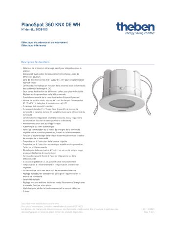 THEBEN PlanoSpot 360 KNX DE WH Fiche Technique Fixfr