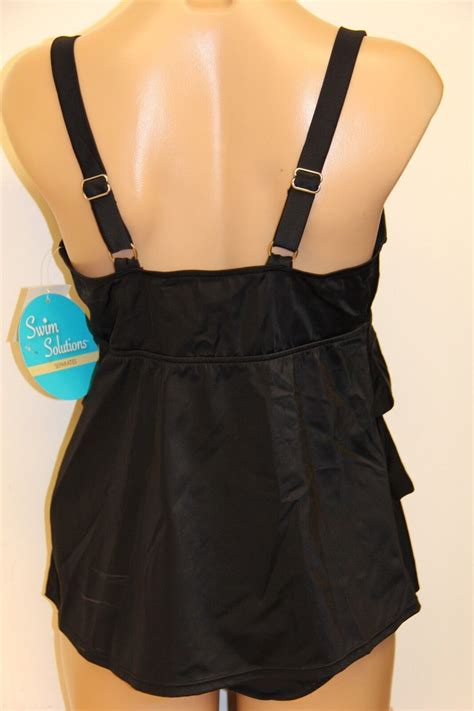 Nwt Swim Solutions Swimsuit Bikini Tankini 2 Pc Set Size 8 Black Ruffle