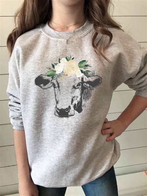 Cow Sweatshirt For Women Cow Sweater Floral Cow Cow Ts Cute Cow Farm Sweatshirt Cow