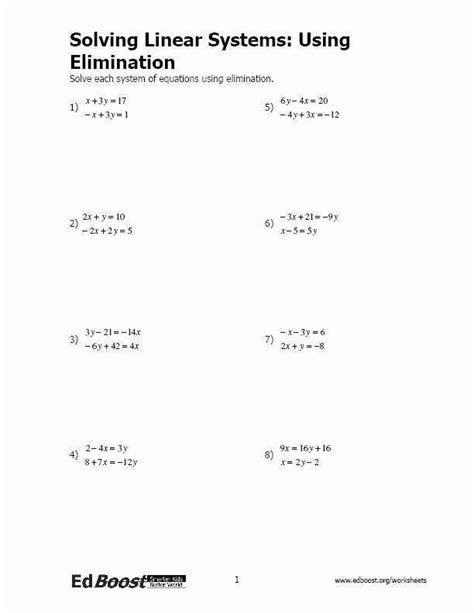 System Of Equations Elimination Practice