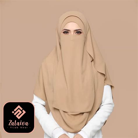 Jual Niqab Putih Cadar Tali 2 Layer ZALAIVA Niqob Tanpa Jahitan Bawah