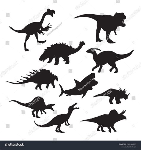 Black Dinosaur Silhouettes Set Kids Dinosaur Stock Vector Royalty Free