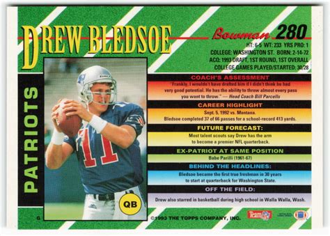 Drew Bledsoe Bowman Foil Rookie New England Patriots Ebay