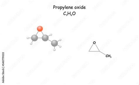 Stylized Molecule Model Structural Formula Of Propylene Oxide Stock