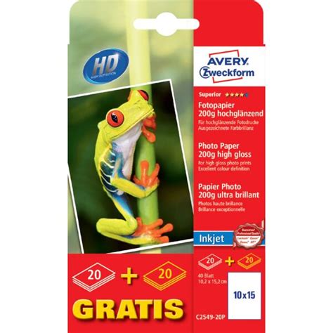 AVERY Zweckform Superior Inkjet Foto Papier 20 Blatt GRATIS