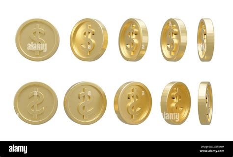 Collection Of Golden Dollar Coin In Different Shape On White Background