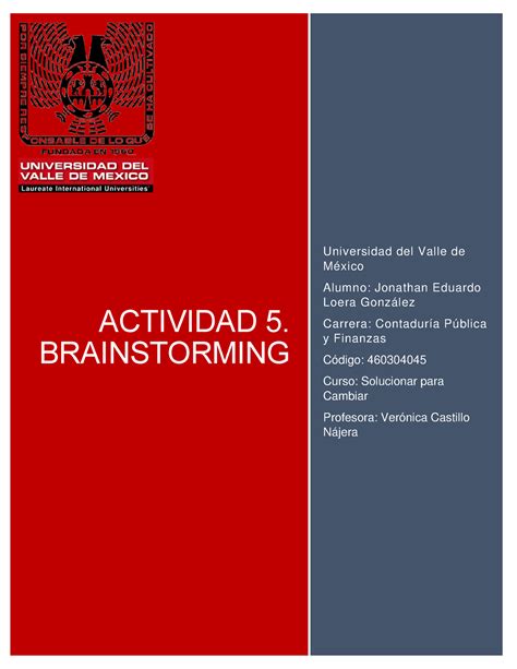 Act Contabilidad ACTIVIDAD 5 BRAINSTORMING Universidad Del Valle