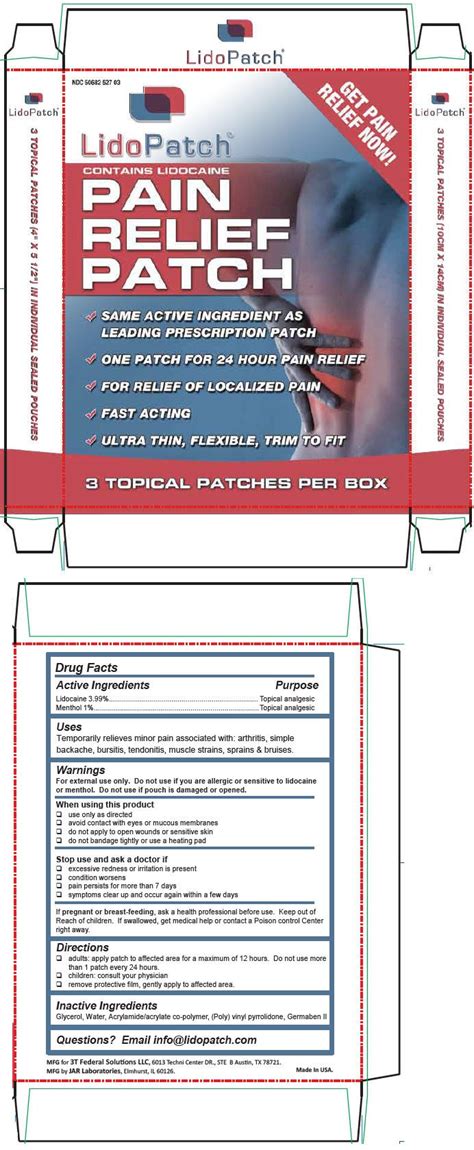 Lidopatch Pain Relief 3t Federal Solutions Llc Lidocaine 40mg