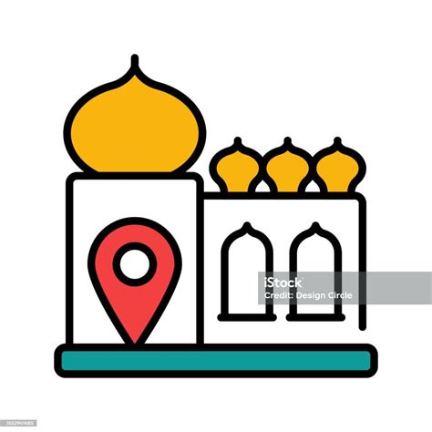 lokasi masjid diisi garis besar ilustrasi desain ikon peta  simbol