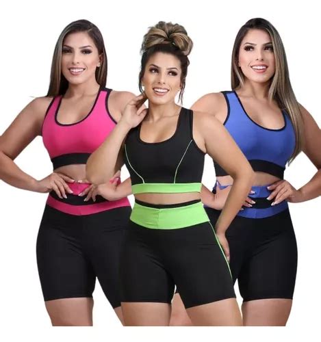 Kit Conjuntos Short E Top Roupas De Academia Feminina Plus Frete Gr Tis