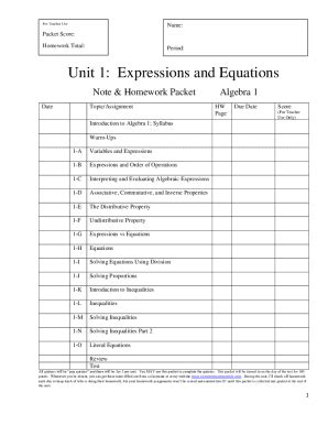 Fillable Online Common Core Algebra I Unit 1 Lesson 2 Variables And